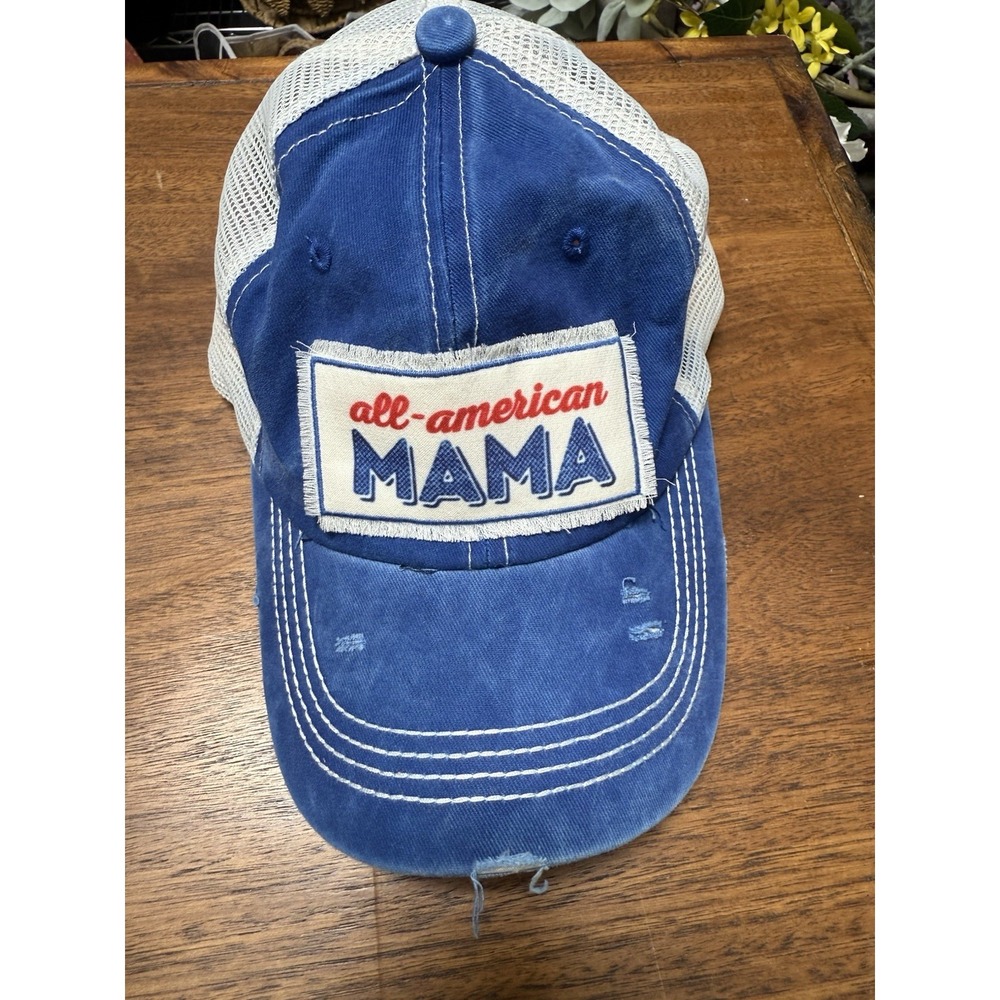 Southern Junkie "All American Mama" Hat Mesh Adjustable Distressed Ponytail Slot